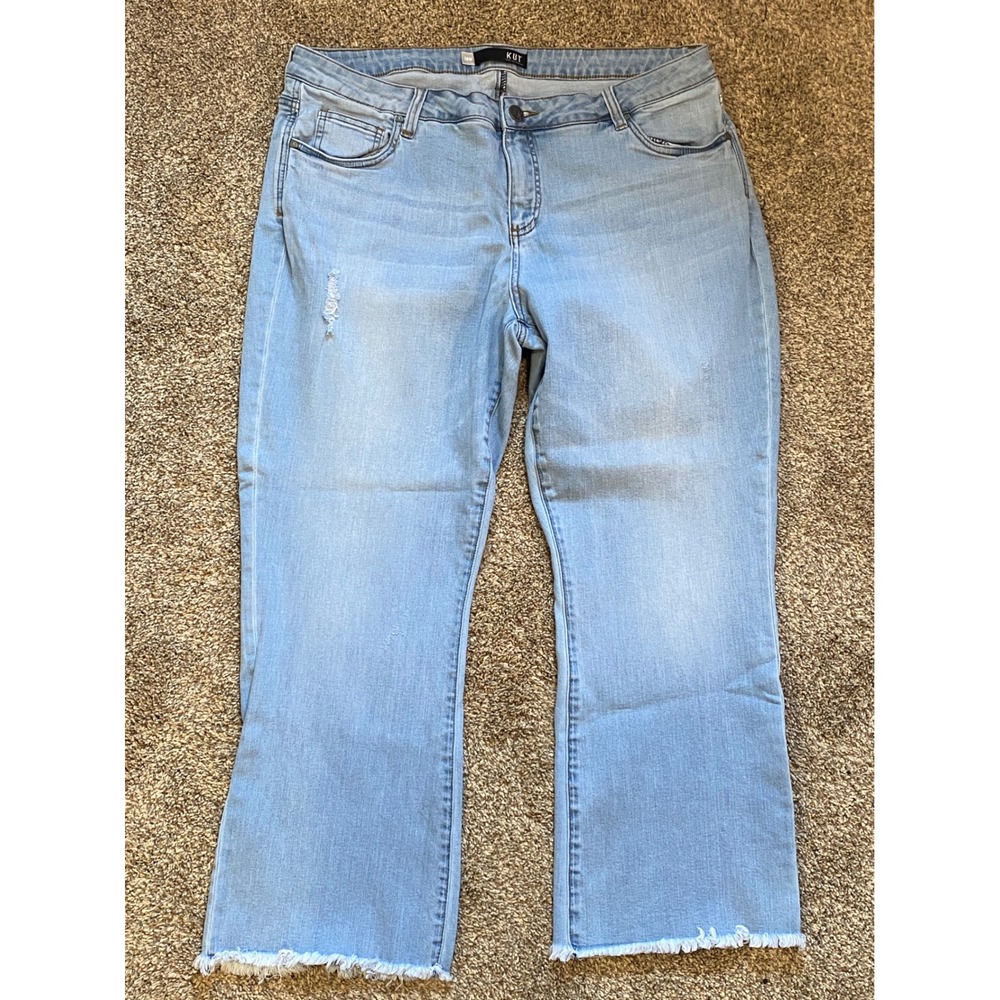 Kut from the Kloth Stella Kick Flare Jeans Light Wash Raw Hem 18W Distressed
